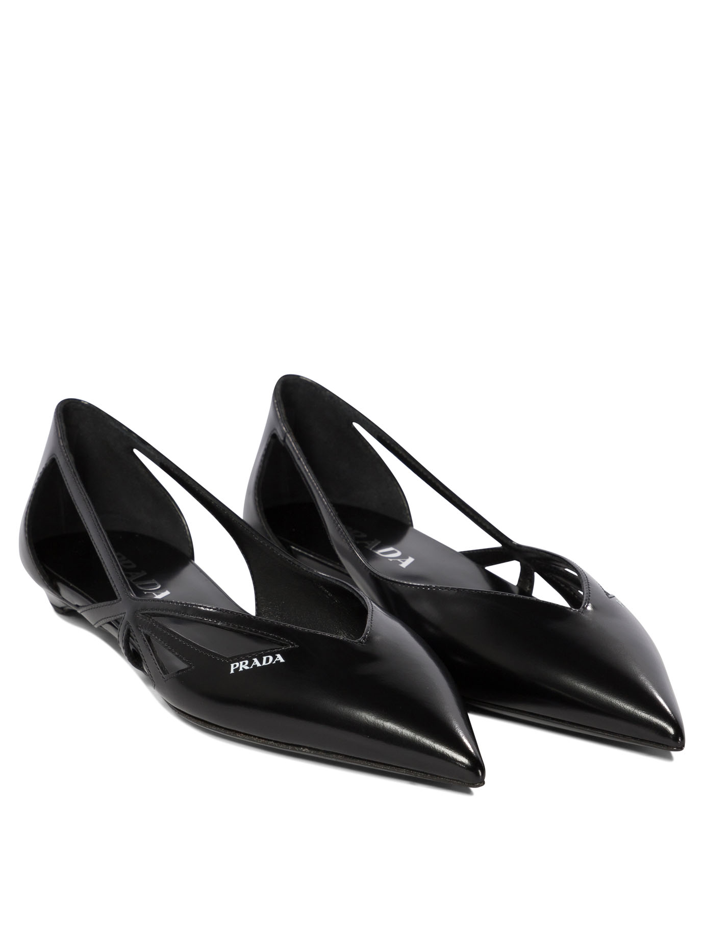 PRADA Black   Brushed leather cut-out ballerinas